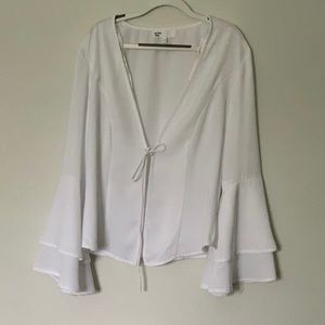 Revolve Tie Front Bell Flare Sleeve White Top NWOT